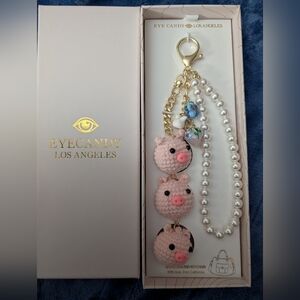 Eye Candy Los Angeles Faux Pearl & Knit Pig Hand Bag Charm Keychain Crystal NIB